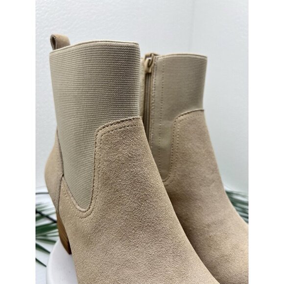 Violet & Red Loaded Knit Cuff Suede Tan Side Zip Ankle Bootie Size 7.5 NWOB - Picture 3 of 10